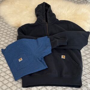 Carhartt Men's Navy and Blue Zip-Up Sweatshirt & t-shirt.